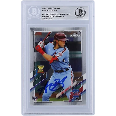 Alec Bohm Philadelphia Phillies Autographed 2021 Topps Chrome #119 Beckett Fanatics Witnessed Authenticated Rookie Card