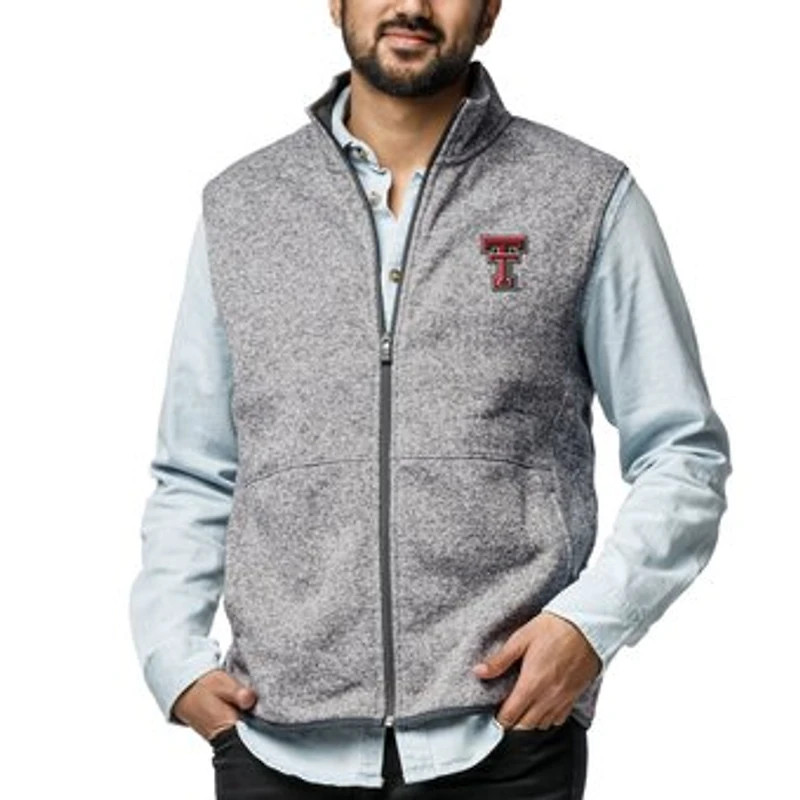 Men's League Collegiate Wear  Heather Gray Texas Tech Red Raiders  Saranac Full-Zip Vest
