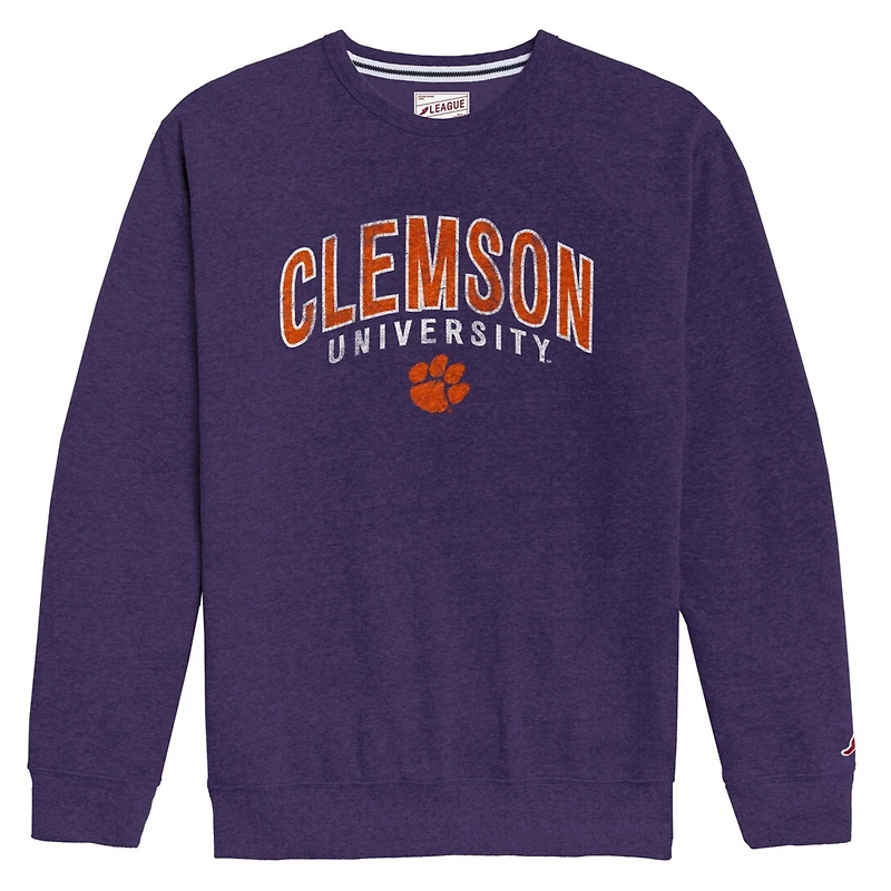Men's League Collegiate Wear Heather Purple Clemson Tigers Heritage Tri-Blend Pullover Sweatshirt