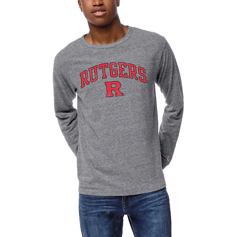 Men's League Collegiate Wear  Heather Gray Rutgers Scarlet Knights Victory Falls Tri-Blend Long Sleeve T-Shirt