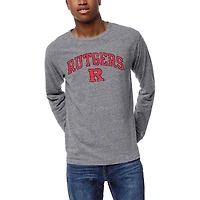 Men's League Collegiate Wear  Heather Gray Rutgers Scarlet Knights Victory Falls Tri-Blend Long Sleeve T-Shirt