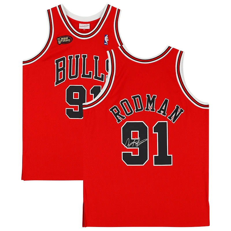 Dennis Rodman Chicago Bulls Autographed Red Mitchell & Ness 1997-98 Authentic Jersey with NBA Finals Patch