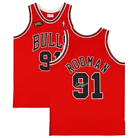 Dennis Rodman Chicago Bulls Autographed Red Mitchell & Ness 1997-98 Authentic Jersey with NBA Finals Patch