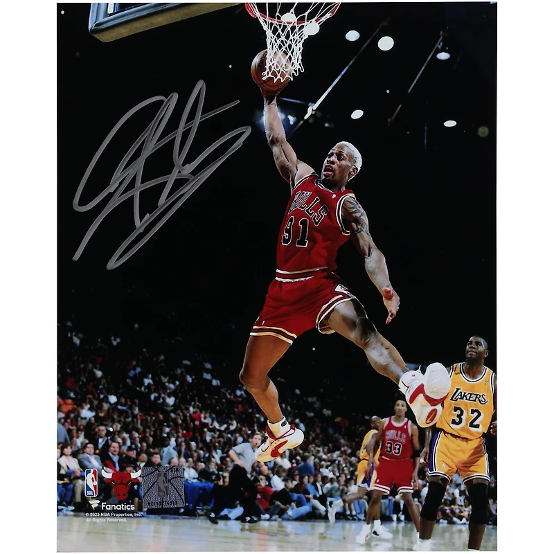 Dennis Rodman Chicago Bulls Autographed 8" x 10" Rebound vs. Los Angeles Lakers Photograph