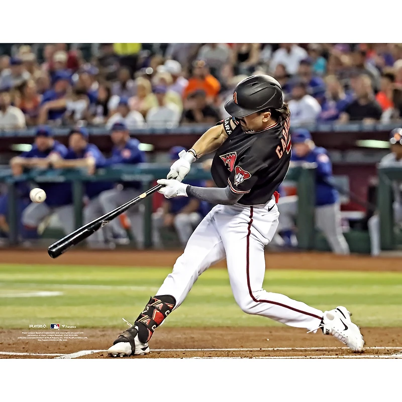 Corbin Carroll Arizona Diamondbacks Unsigned Black Jersey Swing Photograph