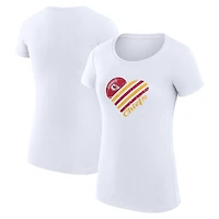 Women's G-III 4Her by Carl Banks  White Kansas City Chiefs Super-Slim Fit Lightweight Heart V-Neck T-Shirt