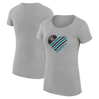 Women's G-III 4Her by Carl Banks  Heather Gray Jacksonville Jaguars Super-Slim Fit Lightweight Heart V-Neck T-Shirt