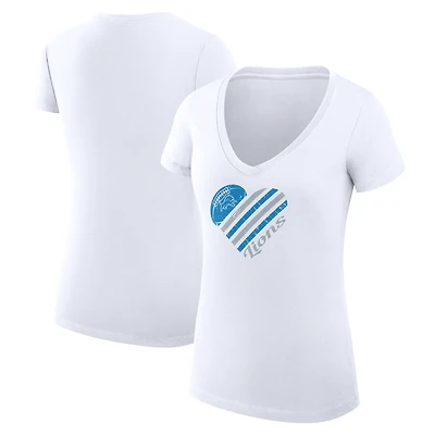 Women's G-III 4Her by Carl Banks  White Detroit Lions Super-Slim Fit Lightweight Heart Graphic V-Neck T-Shirt