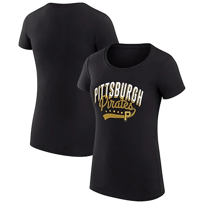 Women's G-III 4Her by Carl Banks Black Pittsburgh Pirates Super-Slim Fit Lightweight Filigree Team T-Shirt