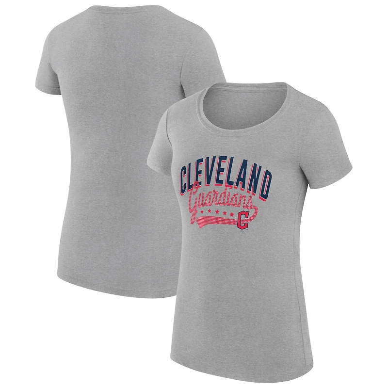 Women's G-III 4Her by Carl Banks Heather Gray Cleveland Guardians Super-Slim Fit Lightweight Filigree Team T-Shirt