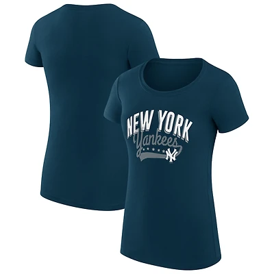 Women's G-III 4Her by Carl Banks Navy New York Yankees Super-Slim Fit Lightweight Filigree Team T-Shirt