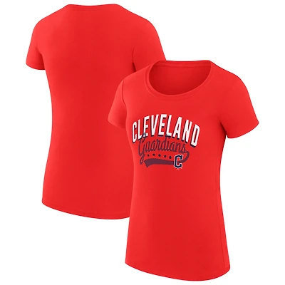 Women's G-III 4Her by Carl Banks Red Cleveland Guardians Super-Slim Fit Lightweight Filigree Team T-Shirt