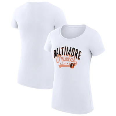 Women's G-III 4Her by Carl Banks White Baltimore Orioles Super-Slim Fit Lightweight Filigree Team T-Shirt
