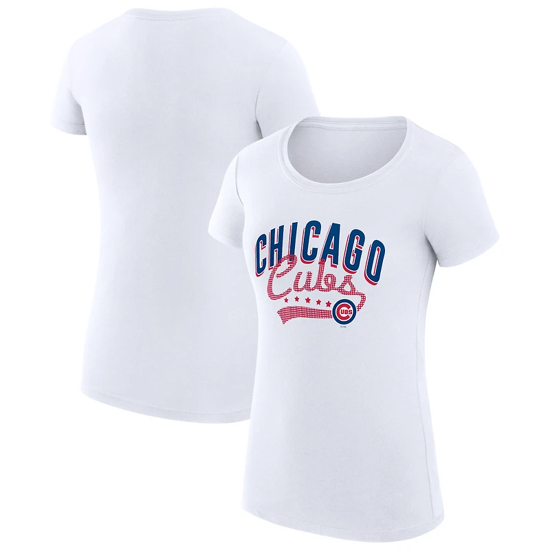 Women's G-III 4Her by Carl Banks White Chicago Cubs Super-Slim Fit Lightweight Filigree Team T-Shirt