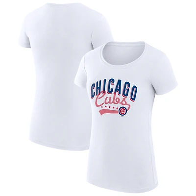Women's G-III 4Her by Carl Banks White Chicago Cubs Super-Slim Fit Lightweight Filigree Team T-Shirt