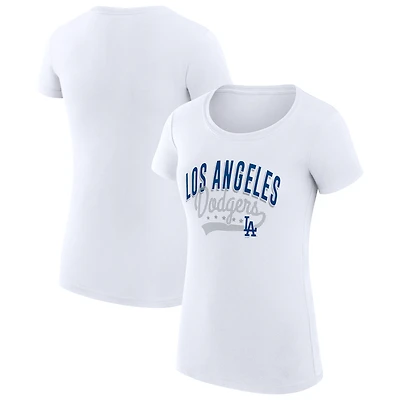 Women's G-III 4Her by Carl Banks White Los Angeles Dodgers Super-Slim Fit Lightweight Filigree Team T-Shirt