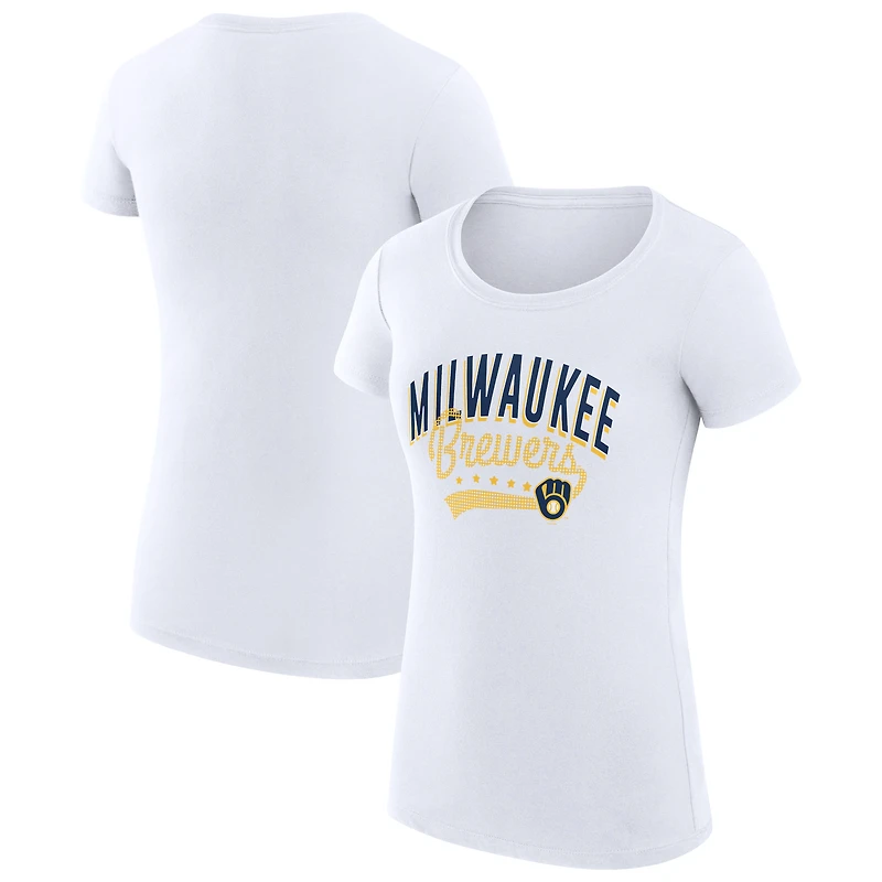 Women's G-III 4Her by Carl Banks White Milwaukee Brewers Super-Slim Fit Lightweight Filigree Team T-Shirt