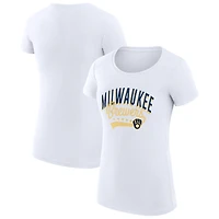 Women's G-III 4Her by Carl Banks White Milwaukee Brewers Super-Slim Fit Lightweight Filigree Team T-Shirt
