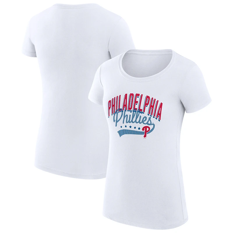 Women's G-III 4Her by Carl Banks White Philadelphia Phillies Super-Slim Fit Lightweight Filigree Team T-Shirt