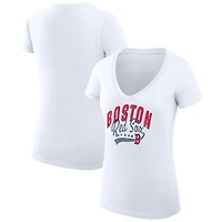 Women's G-III 4Her by Carl Banks White Boston Red Sox Super-Slim Fit Lightweight Filigree Team V-Neck T-Shirt