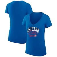 Women's G-III 4Her by Carl Banks Royal Chicago Cubs Super-Slim Fit Lightweight Filigree Team V-Neck T-Shirt