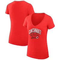 Women's G-III 4Her by Carl Banks Red Cincinnati Reds Super-Slim Fit Lightweight Filigree Team V-Neck T-Shirt
