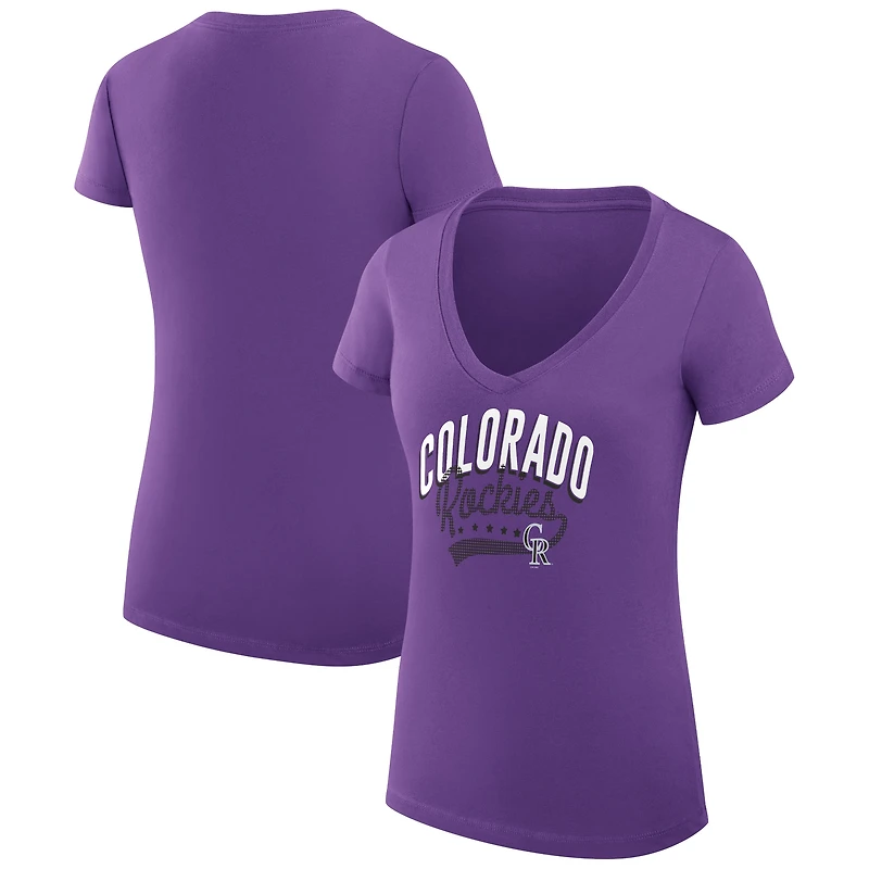 Women's G-III 4Her by Carl Banks Purple Colorado Rockies Super-Slim Fit Lightweight Filigree Team V-Neck T-Shirt