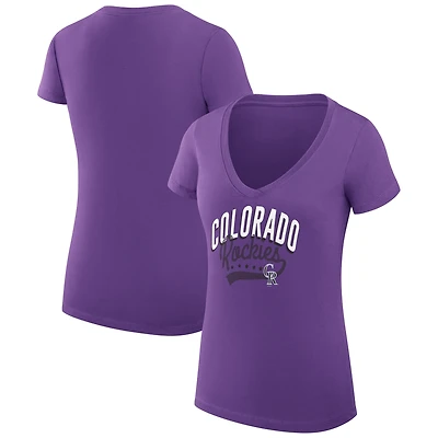 Women's G-III 4Her by Carl Banks Purple Colorado Rockies Super-Slim Fit Lightweight Filigree Team V-Neck T-Shirt