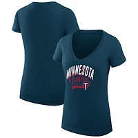Women's G-III 4Her by Carl Banks Navy Minnesota Twins Super-Slim Fit Lightweight Filigree Team V-Neck T-Shirt
