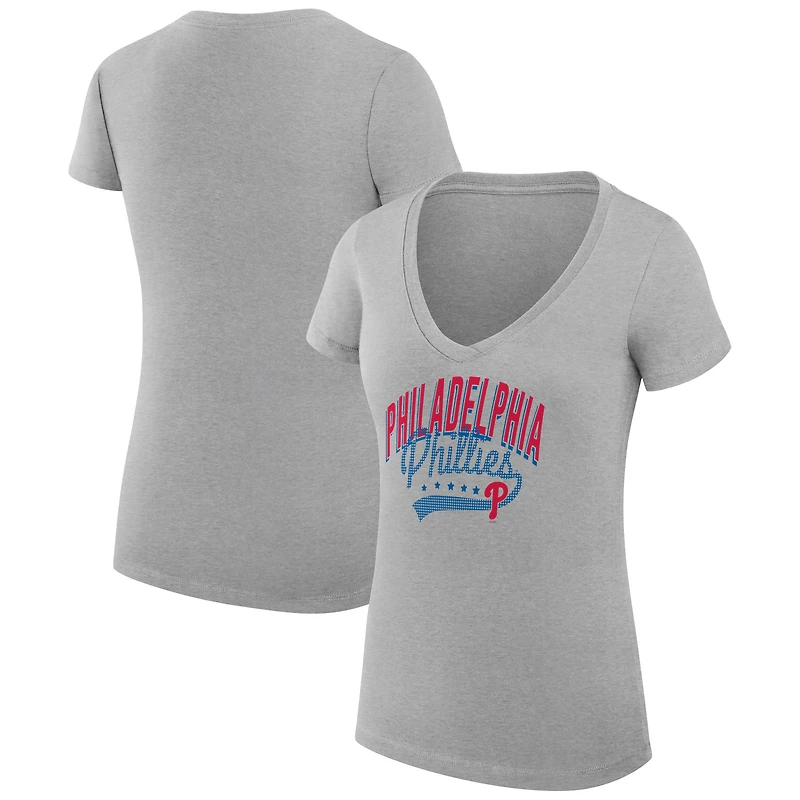Women's G-III 4Her by Carl Banks Heather Gray Philadelphia Phillies Super-Slim Fit Lightweight Filigree Team V-Neck T-Shirt