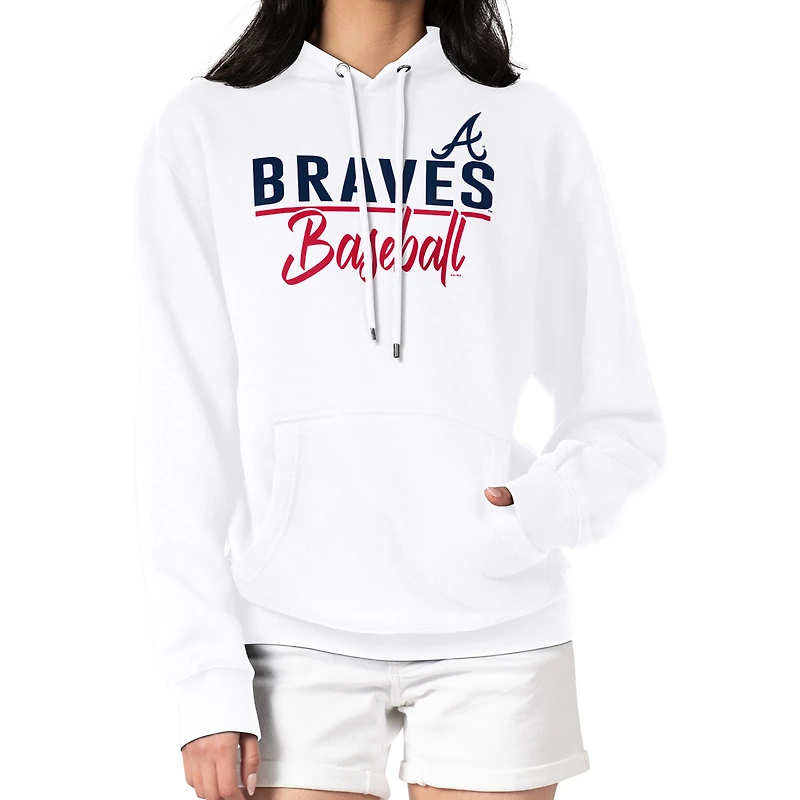 Women's G-III 4Her by Carl Banks  White Atlanta Braves Team Fleece Pullover Hoodie
