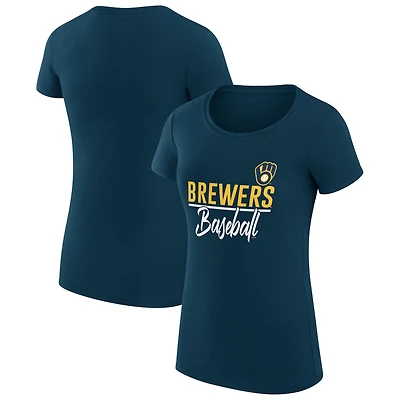 Women's G-III 4Her by Carl Banks Navy Milwaukee Brewers Super-Slim Fit Lightweight Team Graphic T-Shirt