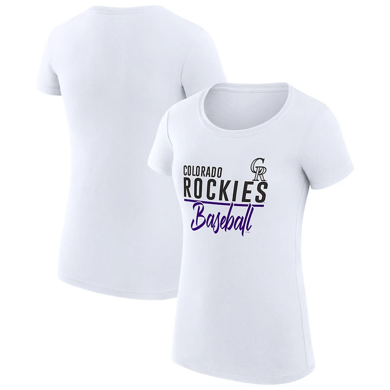 Women's G-III 4Her by Carl Banks White Colorado Rockies Super-Slim Fit Lightweight Team Graphic T-Shirt