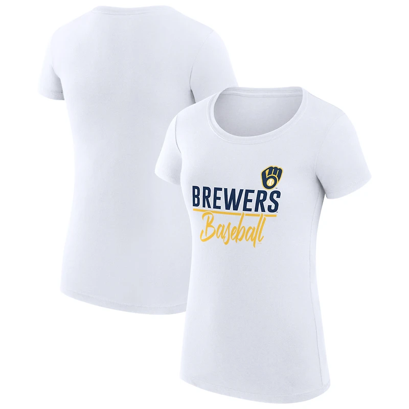 Women's G-III 4Her by Carl Banks White Milwaukee Brewers Super-Slim Fit Lightweight Team Graphic T-Shirt