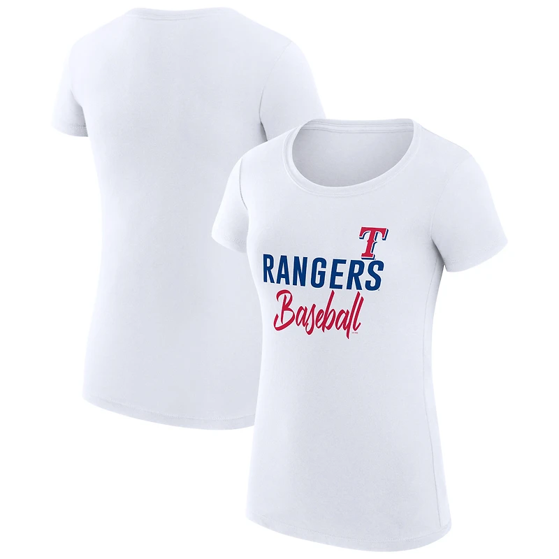 Women's G-III 4Her by Carl Banks White Texas Rangers Super-Slim Fit Lightweight Team Graphic T-Shirt