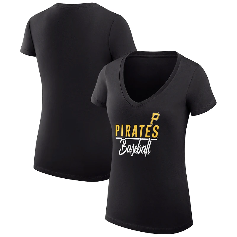 Women's G-III 4Her by Carl Banks Black Pittsburgh Pirates Super-Slim Fit Lightweight Team Graphic V-Neck T-Shirt
