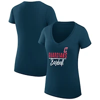 Women's G-III 4Her by Carl Banks Navy Cleveland Guardians Super-Slim Fit Lightweight Team Graphic V-Neck T-Shirt