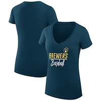 Women's G-III 4Her by Carl Banks Navy Milwaukee Brewers Super-Slim Fit Lightweight Team Graphic V-Neck T-Shirt