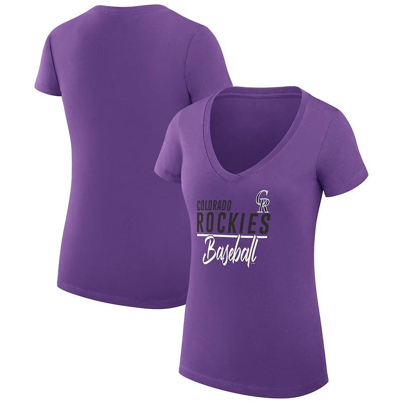 Women's G-III 4Her by Carl Banks Purple Colorado Rockies Super-Slim Fit Lightweight Team Graphic V-Neck T-Shirt