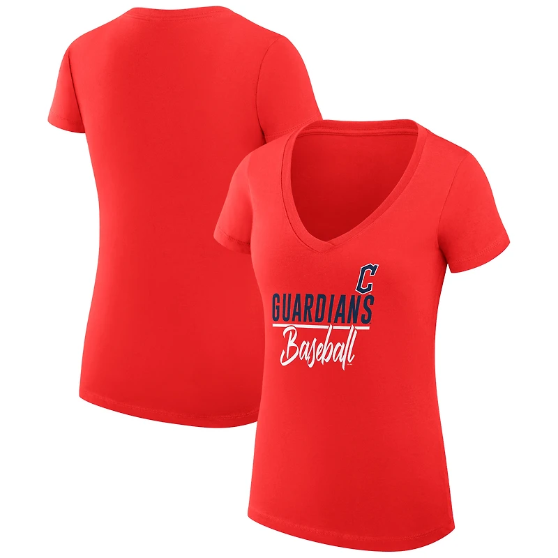 Women's G-III 4Her by Carl Banks Red Cleveland Guardians Super-Slim Fit Lightweight Team Graphic V-Neck T-Shirt