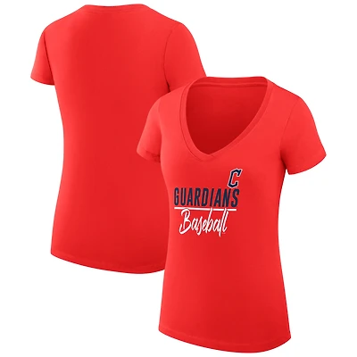 Women's G-III 4Her by Carl Banks Red Cleveland Guardians Super-Slim Fit Lightweight Team Graphic V-Neck T-Shirt