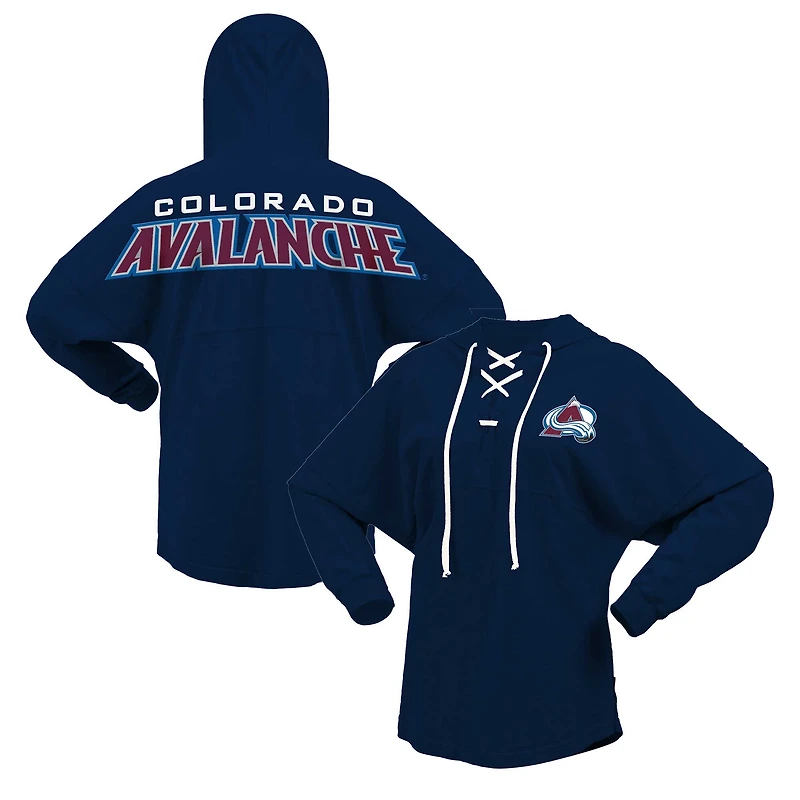 Women's Fanatics Navy Colorado Avalanche Jersey Lace-Up V-Neck Long Sleeve Hoodie T-Shirt