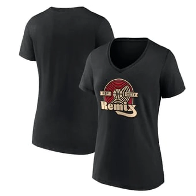 Women's Black Rip City Remix Primary Logo V-Neck T-Shirt