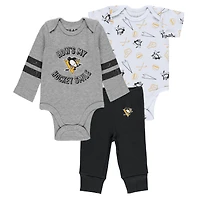 Newborn & Infant WEAR by Erin Andrews Gray/White/Black Pittsburgh Penguins Three-Piece Turn Me Around Bodysuit & Pants Set