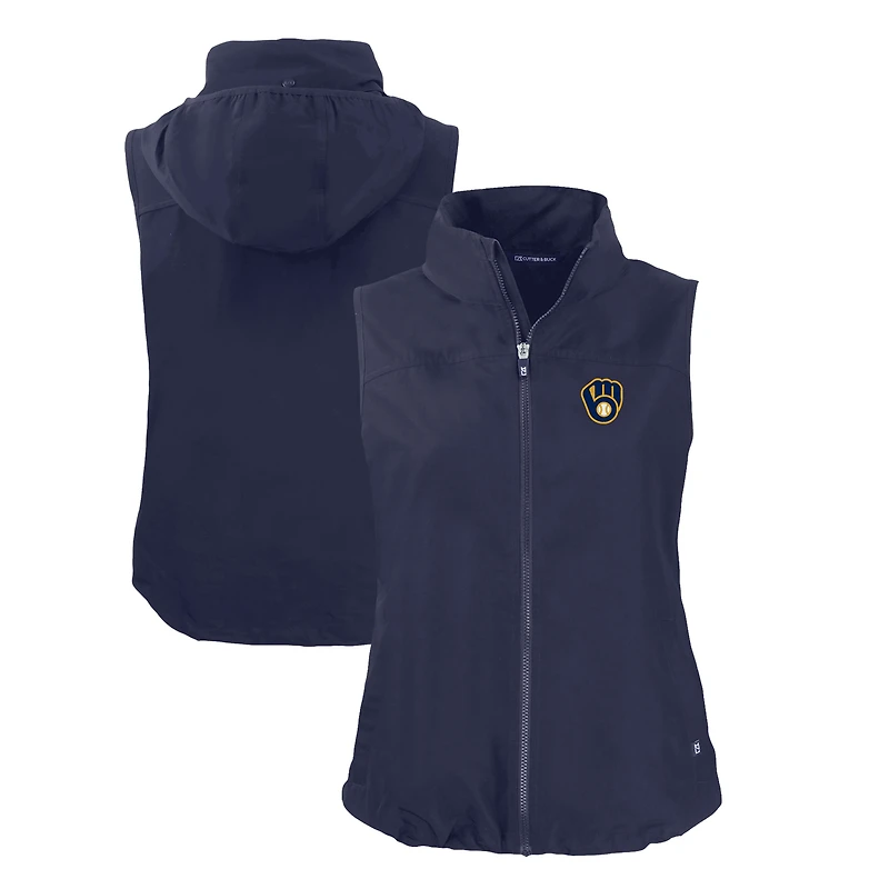 Women's Cutter & Buck Navy Milwaukee Brewers Charter Eco Recycled Full-Zip Vest