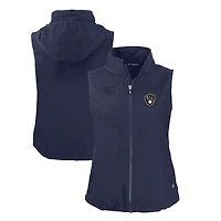 Women's Cutter & Buck  Navy Milwaukee Brewers Charter Eco Recycled Full-Zip Vest