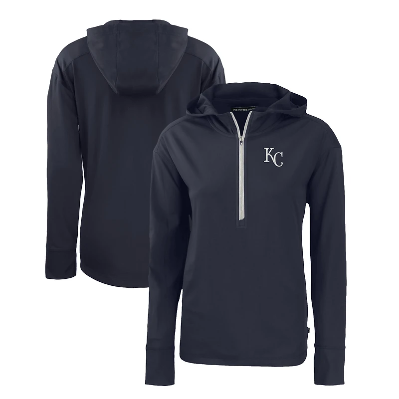 Women's Cutter & Buck  Navy Kansas City Royals Daybreak Eco Recycled Half-Zip Hoodie