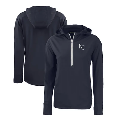Women's Cutter & Buck  Navy Kansas City Royals Daybreak Eco Recycled Half-Zip Hoodie