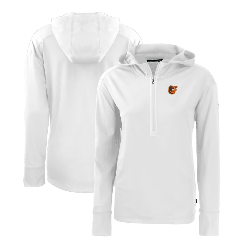 Women's Cutter & Buck  White Baltimore Orioles Daybreak Eco Recycled Half-Zip Hoodie