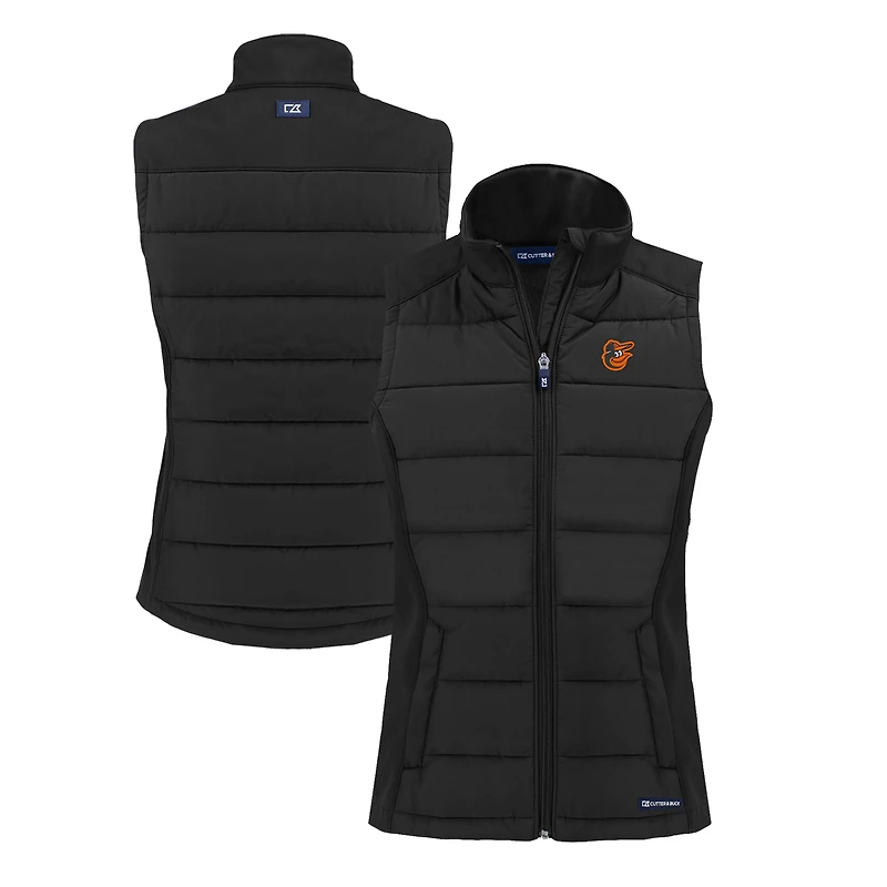 Women's Cutter & Buck  Black Baltimore Orioles Evoke Hybrid Eco Softshell Recycled Full-Zip Vest